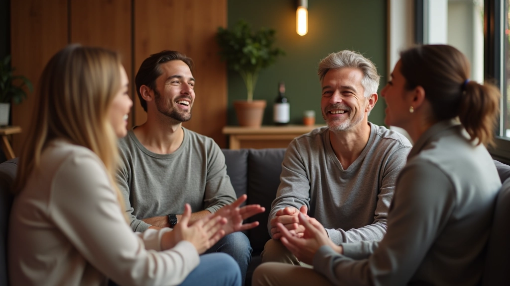 Un groupe de personnes en conversation authentique dans un cadre chaleureux