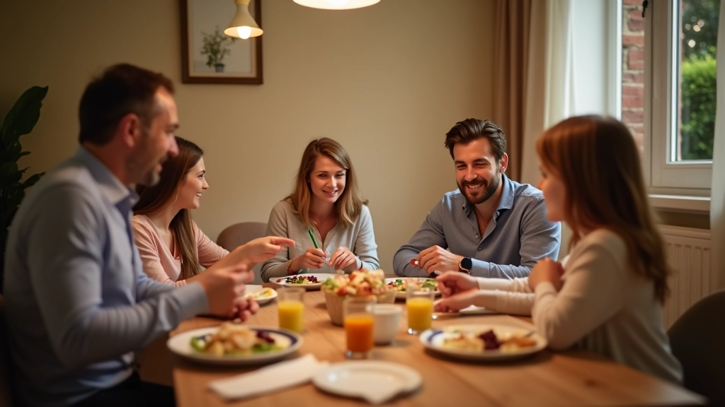 Famille réunie autour de la table à manger dans un moment de qualité
