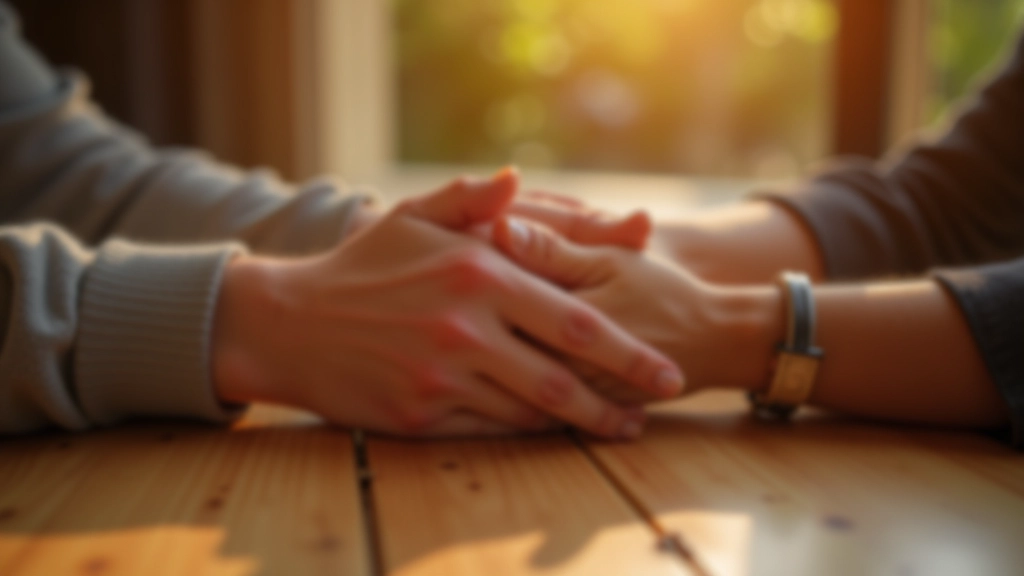 Mains se tenant ensemble sur une table, moment d'appréciation et de gratitude mutuelle